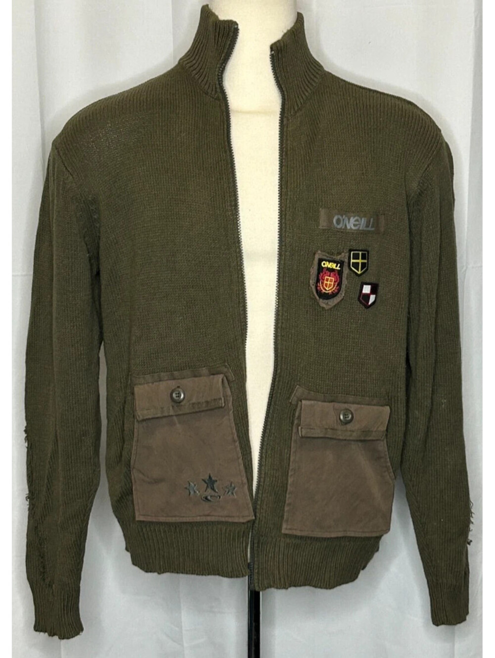 Vintage O'Neil Zip Up Men's Medium Green Jacket with Patches